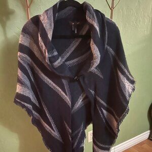 Navy & Gray Shawl with Front Clasp – Cozy & Chic